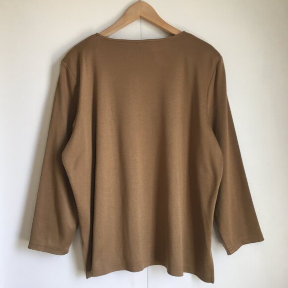 Vintage Alfred Dunner Doe Coloured Embroidered Sweater With Shoulder Pads - Picture 2 of 16